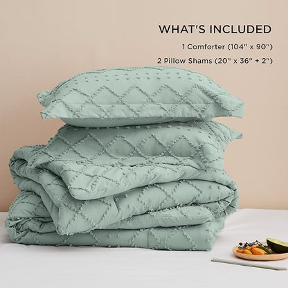 Bedsure King Comforter Set - Sage Green Comforter, Boho Tufted Shabby Chic Bedding for Kids, 3 Pieces Vintage Farmhouse Bed Set for All Seasons, Fluffy Soft Bedding with 2 Pillow Shams
