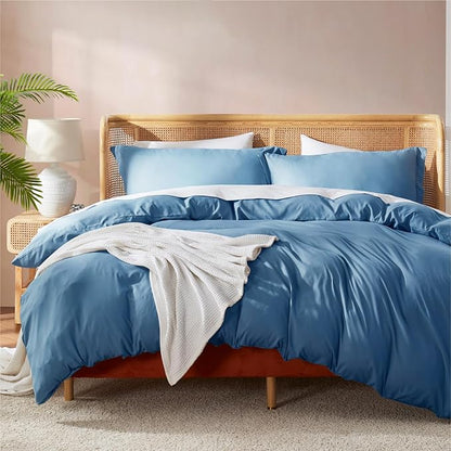 Nestl Blue Heaven Duvet Cover Full Size - Soft Double Brushed Full Size Duvet Cover Set, 3 Piece, with Button Closure, 1 Duvet Cover 80x90 inches and 2 Pillow Shams