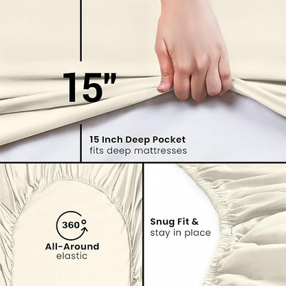 Utopia Bedding Queen Fitted Sheet - Bottom Sheet - Deep Pocket - Soft Microfiber - Shrinkage and Fade Resistant - Easy Care -1 Fitted Sheet Only (Ivory)