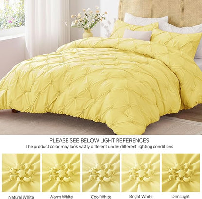 BEDELITE Light Yellow Twin Comforter Set - 2 Peices Boho Pintuck Bedding Comforter Sets, Lightweight Soft & Warm Twin Bedding Sets with 1 Pillowcase for All Season