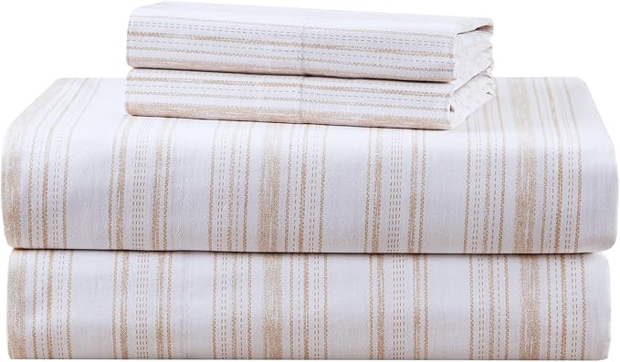 Comfort Spaces 100% Cotton Sheets Twin, Breathable, Naturally Cool Cotton Sheets, Cotton Bed Sheets with 12" Elastic Pocket Fits up to 14" Mattress, All Seasons Sheet Set, Good Vibes Taupe 3 Piece