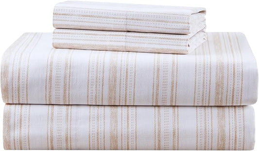 Comfort Spaces 100% Cotton Sheets Twin, Breathable, Naturally Cool Cotton Sheets, Cotton Bed Sheets with 12" Elastic Pocket Fits up to 14" Mattress, All Seasons Sheet Set, Good Vibes Taupe 3 Piece