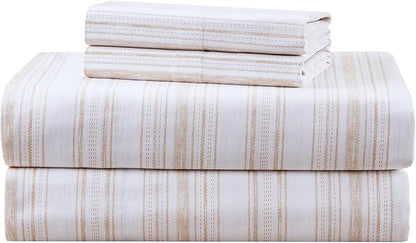 Comfort Spaces 100% Cotton Sheets King, Breathable, Naturally Cool Cotton Sheets, Cotton Bed Sheets with 14" Elastic Pocket Fits up to 16" Mattress, All Seasons Sheet Set, Good Vibes Taupe 4 Piece