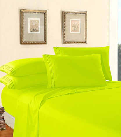 Elegant Comfort Luxury 1500 Premium Hotel Quality Microfiber 4-Piece Sheet Set - Wrinkle Resistant, All Around Elastic Fitted Sheet, Deep Pocket up to 16", Queen, Lime