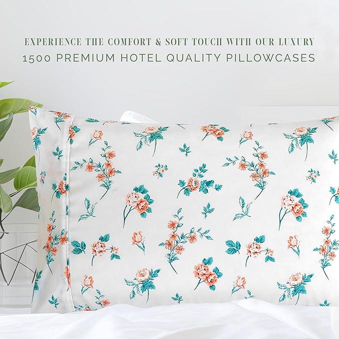 Elegant Comfort Ultra Soft Set of 2 Floral Print Pillowcases - 1500 Premium Hotel Quality Microfiber, Soft and Smooth Envelope Closure 2-Piece Pillow Covers - Standard/Queen, Pink Celia
