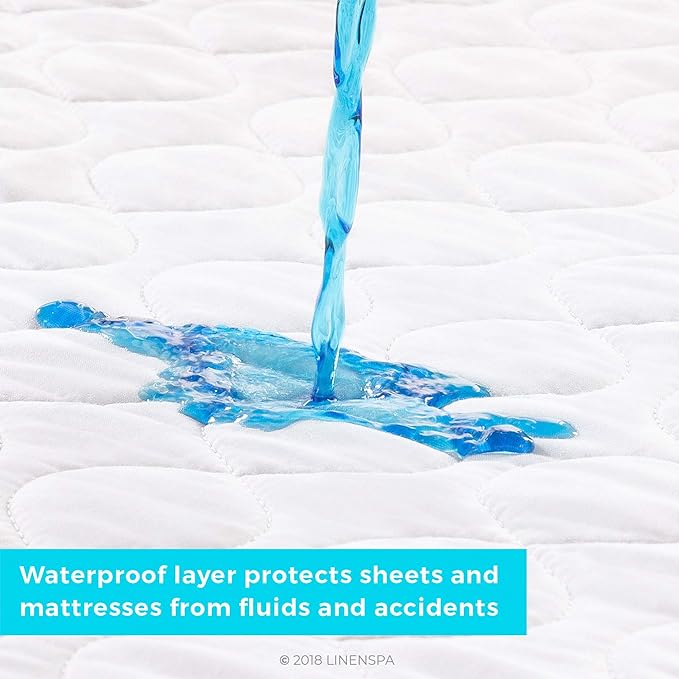 Linenspa Waterproof Mattress Pad – 34" x 52" Non Slip Waterproof Sheet and Mattress Protector – Highly Absorbent, Machine Washable, Quilted – Fits Full & Queen, White