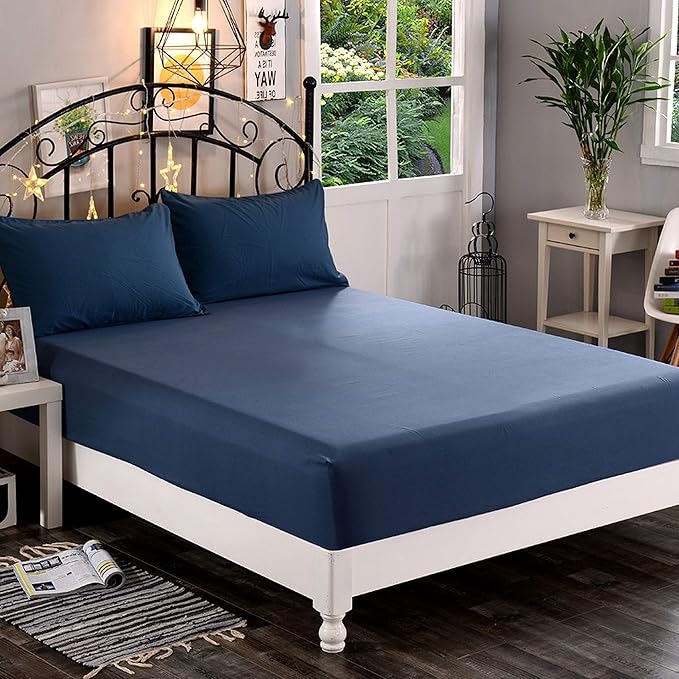 Elegant Comfort 1500 Premium Hotel Quality 1-Piece Fitted Sheet, Softest Quality Microfiber - Deep Pocket up to 16 inch, Wrinkle and Fade Resistant, California King, Navy Blue