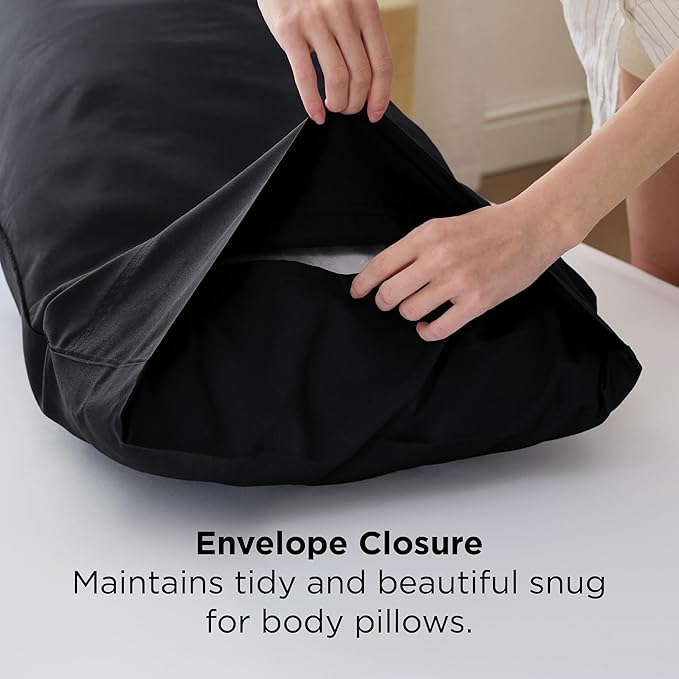 Bedsure Body Pillow Cover, Cooling Body Pillow Pillowcase for Hot Sleepers, Rayon Derived from Bamboo Black Pillowcase, PureWoven Silky Soft Long Pillow Case Cover with Envelope Closure, 20x54 Inches