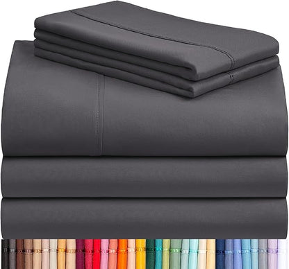 LuxClub 5 PC Split King Sheet Set Sheets Deep Pockets 18" Eco Friendly Wrinkle Free Cooling Sheets Machine Washable Hotel Bedding Silky Soft - Dark Grey Split King