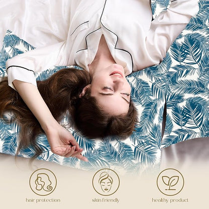 ZIMASILK 100% Pure Mulberry Silk Pillowcase for Hair and Skin Health,Both Sides 19 Momme Silk Floral Print,1pc(Queen 20''x30'',Blue Leaves)