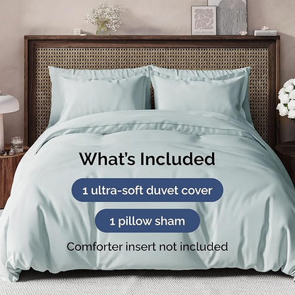 Duvet Cover Twin/Twin XL Size Set - Extra Soft Twin/Twin XL Duvet Cover 68" x 90" with 1 Pillow Sham - Hotel Luxury, Easy Care, Fade Free with Zipper Closures & Ties - Comfy & Breathable (Ice Blue)