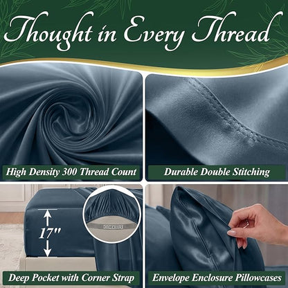 DECOLURE 100% Viscose Derived from Bamboo Sheets Full Size - Luxury 6 Pc Naturally Cooling Sheets, Ultra Soft Bed Set - Deep 17" Pockets, Durable Double Stitching, Oeko Tex Standard (Navy Blue)