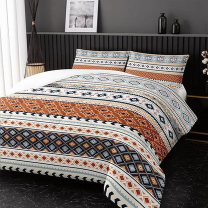 Off White Bohemian Comforter Sets King Size,Tribal Geometric Bedding Set for Your Room,Abstract Soft Lightweight Quilted Set All Season,1 Comforter and 2 Pillowcases