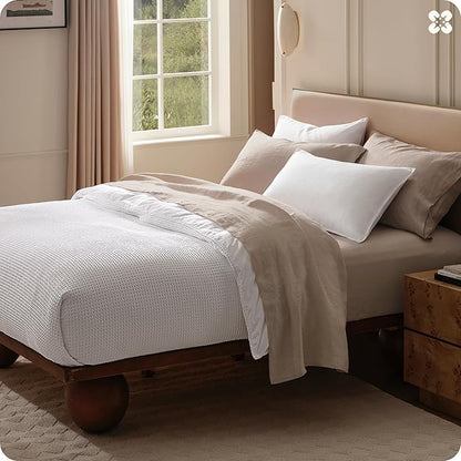 Bedsure Cotton Duvet Cover Queen Size - 100% Cotton Waffle Weave Bright White Duvet Cover, PureWoven Textured Breathable Bedding Comforter Cover for All Season, 1 Duvet Cover Only 90"x90"