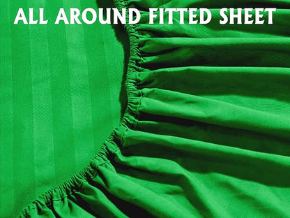 Elegant Comfort Softest and Coziest 6-Piece Sheet Set - 1500 Premium Hotel Quality Microfiber - Deep Pocket, Wrinkle Resistant 6-Piece Damask Stripe Bed Sheet Set, Queen, Emerald Gren