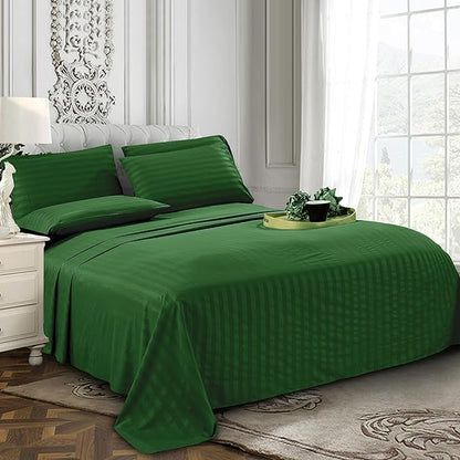 Elegant Comfort Softest and Coziest 6-Piece Sheet Set - 1500 Premium Hotel Quality Microfiber - Deep Pocket, Wrinkle Resistant 6-Piece Damask Stripe Bed Sheet Set, King, Hunter Green