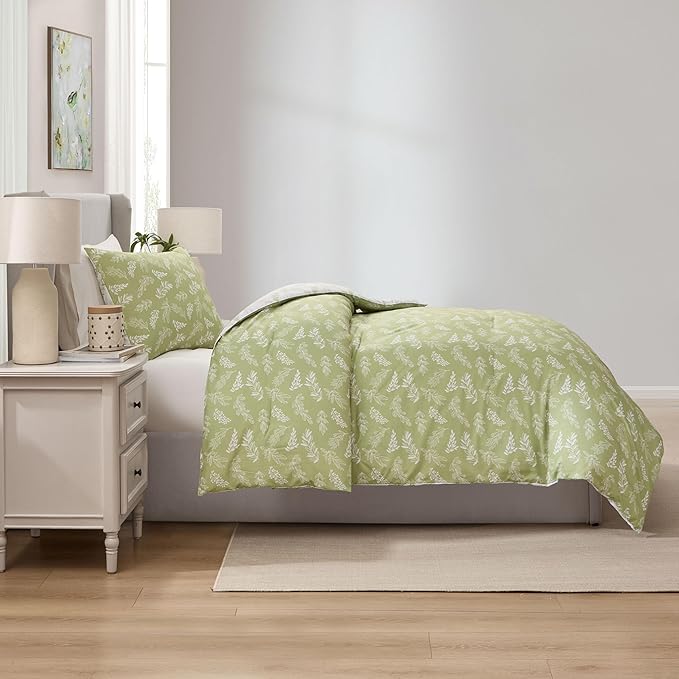 Nestl Twin/Twin XL Comforter Set - Sage Green Bed in a Bag Twin, 2 Pieces Reversible Bed Set, Soft Floral Bedding Set for College Dorm, All Season Botanical Comforters with Pillow Sham