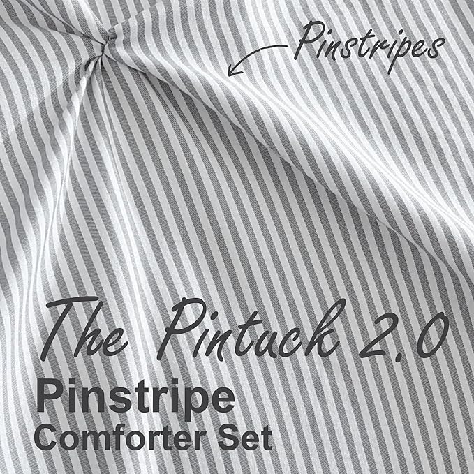 Swift Home Twin/Twin XL Pinstripe Charcoal Grey Comforter Set - Classic Pintuck Bedding Set - 2 Pieces Bed Linen, 1 Comforter and 1 Pillow Sham