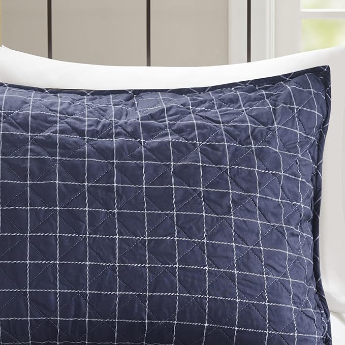 Madison Park Reversible Quilt Cabin Lifestyle Plaid Design - All Season, Breathable Coverlet Bedspread Bedding Set, Matching Shams, King/Cal King(104"x94"), Green/Navy 3 Piece