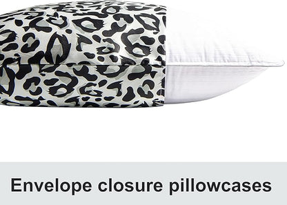 NTBAY 2 Pack Satin Queen Pillowcases for Hair and Skin, Luxurious and Silky Leopard Printed Pillow Cases with Envelope Closure, 20x30 Inches, Black and White