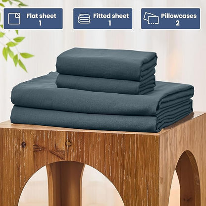 Bedlifes 100% French Pure Linen Sheets King Size Breathable and Cooling Flax Sheet Set Soft Durable and Moisture Wicking 16 Inch Deep Pocket-4 Piece(King,Cool Gray)