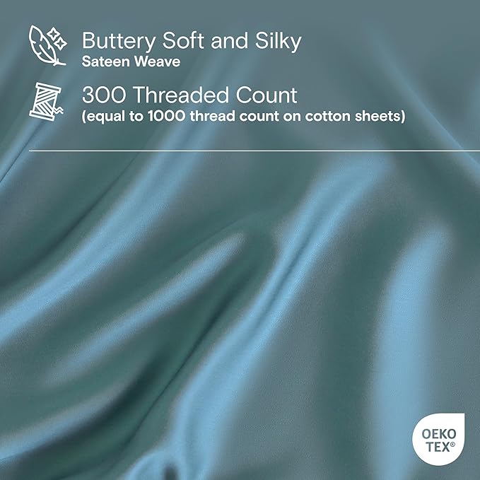 DOZ Sheet Set, 100% Viscose derived from Bamboo, Organically Grown, Buttery Soft, Cooling Sheets, High GSM, Deep Pockets - 4 Piece - 2 Pillowcases 1 Fitted 1 Top Sheet (Teal, Cal King)