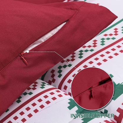 downluxe Christmas Comforter Set King with 2 Pillow Shams - Christmas Decoration King Comforter Set with Reindeer and Snowflake Patterns - King Size Comforter Set(3-Piece Set)