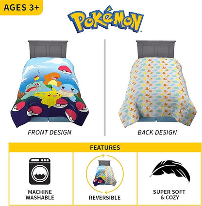 Pokemon Kids Bedding Super Soft Microfiber Reversible Comforter, Twin/Full, (Officially Licensed Product) by Franco