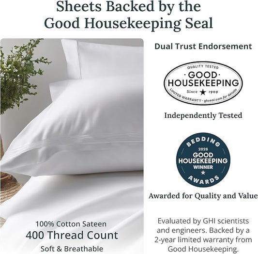 California Design Den Full Size Bed Sheets Set - Soft 400 Thread Count Sateen, Natural 100% Cotton Sheets with Deep Pockets, Breathable, and Durable Bedding Set - Taupe