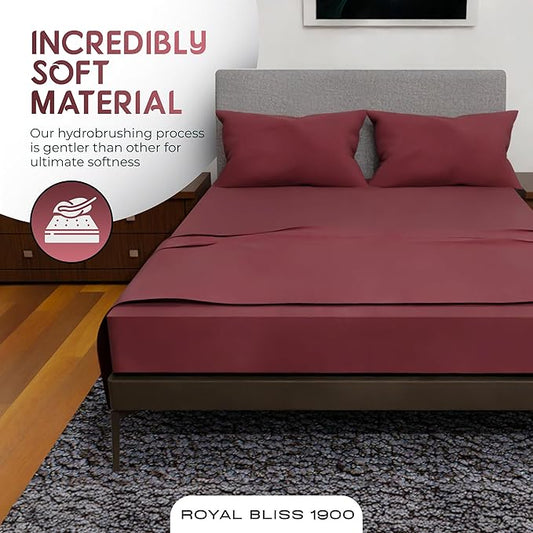 Royal Bliss Double Brushed Queen Sheet Set - 4 Piece Bedding, Deep Pocket, Burgundy