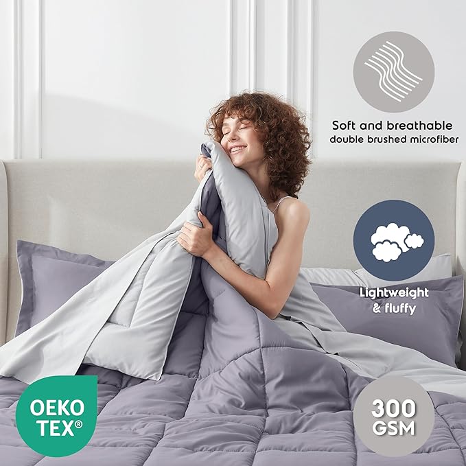 Nestl 7 Piece Queen Comforter Set – Grayish Purple Reversible Bed in a Bag – Complete Queen Size Bedding Set with Sheets, Pillowcases and Shams