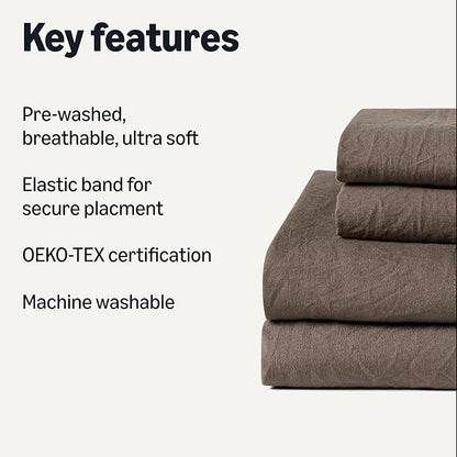 Amazon Basics King Bed Sheet, 4-Piece Bedding Set, Double Brushed Microfiber, Ultra Soft, Easy Care, Brown