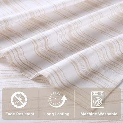 Comfort Spaces 100% Cotton Sheets King, Breathable, Naturally Cool Cotton Sheets, Cotton Bed Sheets with 14" Elastic Pocket Fits up to 16" Mattress, All Seasons Sheet Set, Good Vibes Taupe 4 Piece