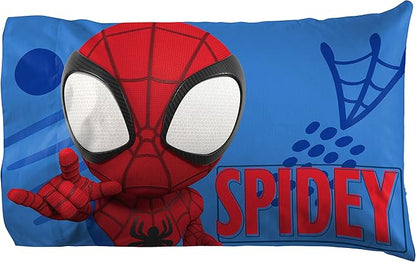 Jay Franco Kids Sheet Set with Fitted, Flat Sheets & Pillow Cover - Ultra-Soft Bedding with Pillowcase for Room Decor, White - Spidey & Friends, 4 Piece Full