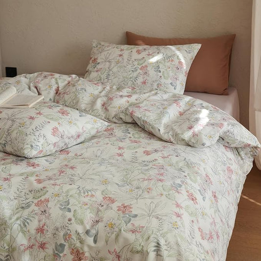 Floral Twin XL Comforter Set Down Alternative Girls Bedding Set 100% Cotton Farmhouse Fluffy Boho Bedding Comforter Sets Puffy Machine Washable Soft Lightweight Bed Comforter with 2 Pillowcases