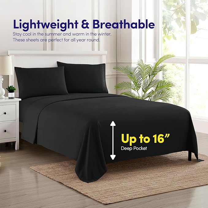 1500 Supreme Collection Full Sheet Sets Black - Luxury Hotel Bed Sheets and Pillowcase Set for Full Mattress - Extra Soft, Elastic Corner Straps, Deep Pocket Sheets, Full Black