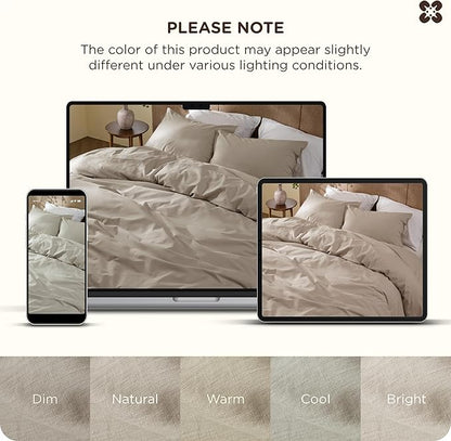 Bedsure Cotton Duvet Cover Queen - Luxury Slub Weave 100% Cotton Duvet Cover Set, PureWoven Bedding Set with a Linen Like Textured, Easy Change, Tannish Linen Grey, 90" x 90"