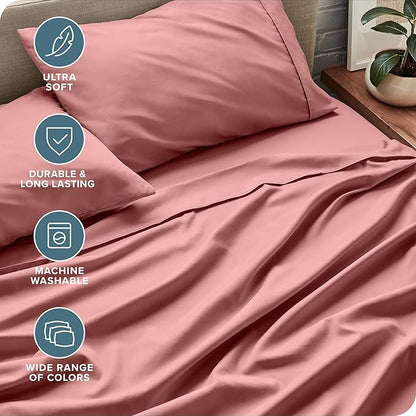 Bare Home Twin Sheet Set - 1800 Ultra-Soft Microfiber Twin Bed Sheets - Double Brushed - Deep Pockets - Easy Fit - 3 Piece Set - Bedding Sheets & Pillowcases (Twin, Dusty Rose)