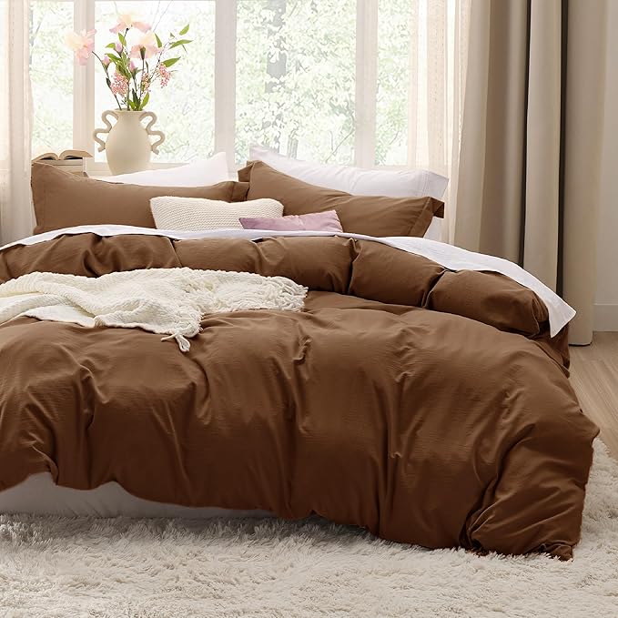 Bedsure Brown Duvet Cover Twin/Twin XL Size - 2 Pieces Prewashed Cotton-Like Polyester Extra Soft Bedding Set, Includes 1 Twin Duvet Cover 68''x90'' with Zipper Closure & 1 Pillow Sham, No Comforter