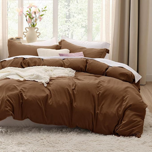 Bedsure Brown Duvet Cover King Size - 3 Pieces Prewashed Cotton-Like Extra Soft Bedding Set, Includes 1 Duvet Cover 104x90 Inches with Zipper Closure & 2 Pillow Shams, Comforter Not Included