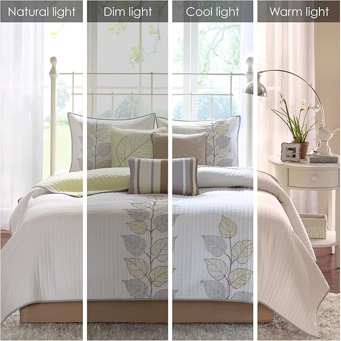 Madison Park Caelie Quilt Modern Classic Design All Season, Breathable Coverlet Lightweight Bedding Set, Matching Shams, Decorative Pillow, King/Cal King(104"x94"), Leaf Yellow 6 Piece