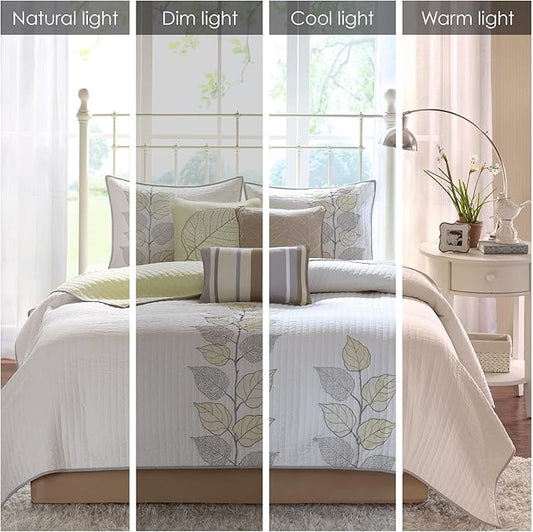Madison Park Caelie Quilt Modern Classic Design All Season, Breathable Coverlet Lightweight Bedding Set, Matching Shams, Decorative Pillow, King/Cal King(104"x94"), Leaf Yellow 6 Piece