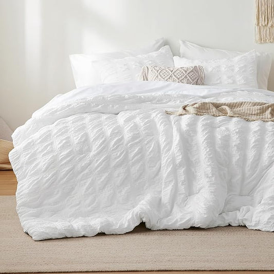 Bedsure Bed in a Bag Twin XL - 5 Pieces Plaid Seersucker Bedding Comforter Sets, Soft Lightweight White Boho Bed Set with Comforters Twin XL Size, Sheets, Pillowcase & Sham