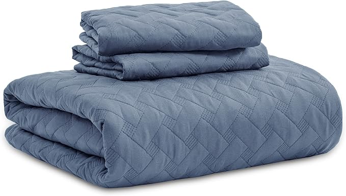 Bedsure California King Quilts - Lightweight Bedspreads Cal King Size with Basket Weave Pattern, Soft Quilt Bedding Set, Mineral Blue Comforter Set Coverlet with 2 Pillow Shams (111" x 106") | Skin-Friendly Soft, All-Season Comfort, Breathable, Lightwe...