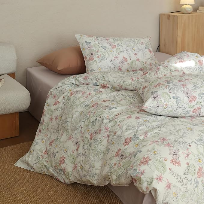 Floral Bed Comforter Full Down Alternative Girls Bedding Set 100% Cotton Farmhouse Fluffy Boho Bedding Comforter Sets Puffy Machine Washable Soft Lightweight Bed Comforter with 2 Pillowcases