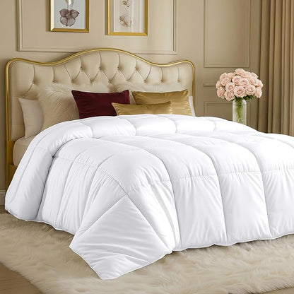 Utopia Bedding Comforters King Size, All Season Duvet Insert, Down Alternative Box Stitched Bed Comforter with Corner Tabs, Machine Washable (White)