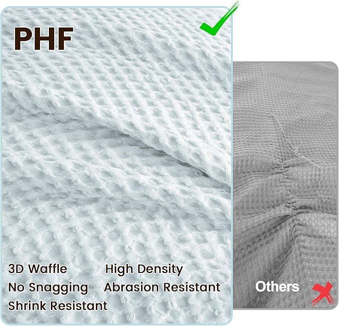 PHF Waffle Weave Duvet Cover Set King Size, 3 Piece Ultra Soft Breathable Durable Comforter Cover for All Season, Waffle Textured Duvet Set with 2 Pillow Shams Bedding Collection, 104"x90",Ice Blue
