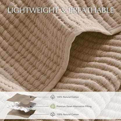 EVERGRACEHOME Cotton Coverlet Set Full Queen Size 3 Pieces, Lightweight Soft Ribbed Matelassé Bedspread Quilt Set, Cozy Oversized Quilted Bedding Set with 2 Pillow Shams for All Seasons, Urban Taupe