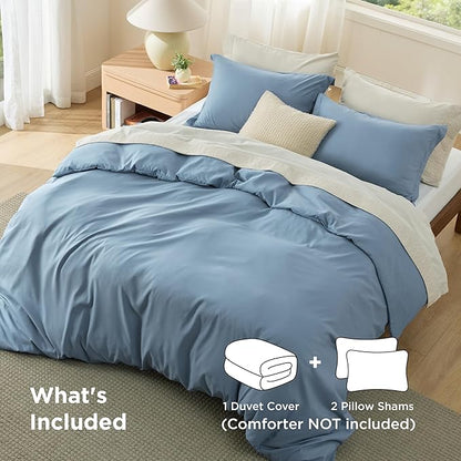 Bedsure Duvet Cover California King Size - Soft Double Brushed Bedding Set for Kids & Adults, Zipper Closure, 3 Pieces, Includes 1 Duvet Cover (104"x98") & 2 Pillow Shams, NO Comforter, Mineral Blue
