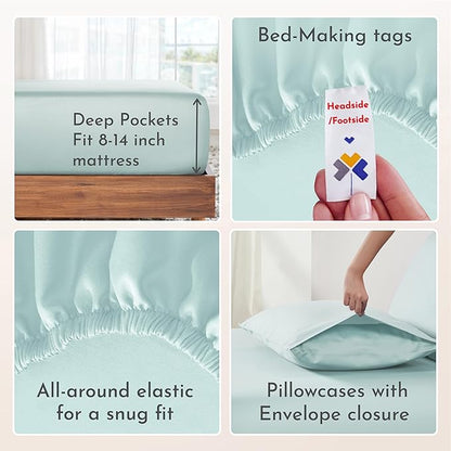 California Design Den Queen Sheet Set - Natural 100% Cotton Sheets Queen Size Bed Set with Deep Pockets, Soft Sateen Weave, Breathable and Durable Bedding (Seafoam)